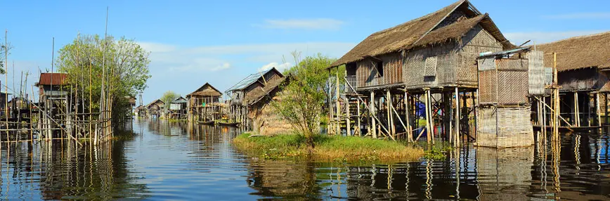 Humble houses on stilts in Inle Lake