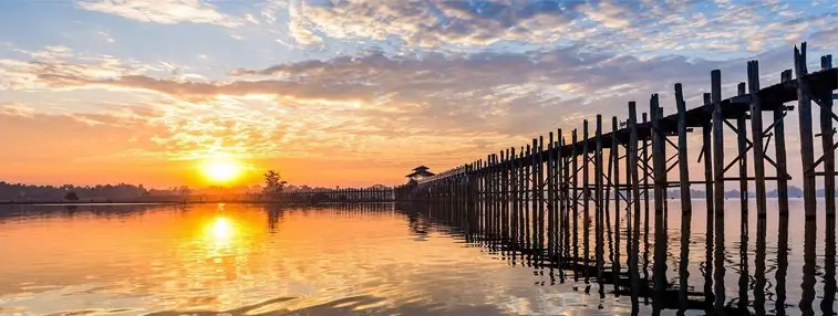 Sunset view at U Bein Bridge of Amarapura near Mandalay